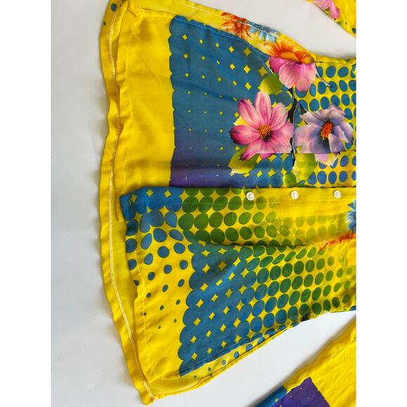 READ Kim Lai Silk Floral Sheer Button Down Long Sleeve Blouse Womens XS Small - Picture 11 of 16